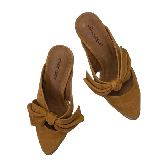 Jeffrey Campbell Cyrus Bow Mules, Mustard Yellow Suede size 8 - Picture 3 of 9